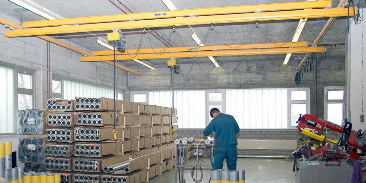 Licht kraansysteem, Hangkraan GISKB staal met enkele brug, hangkraan, hangbaansysteem, GIS, teleflex